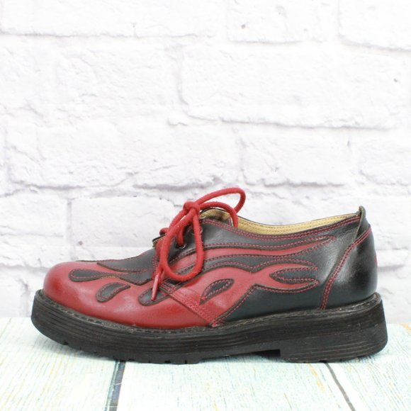 Sha Sha Shoes - Sha Sha Red Leather Lace Up Tribal Flame Platform Shoes Size 7.5